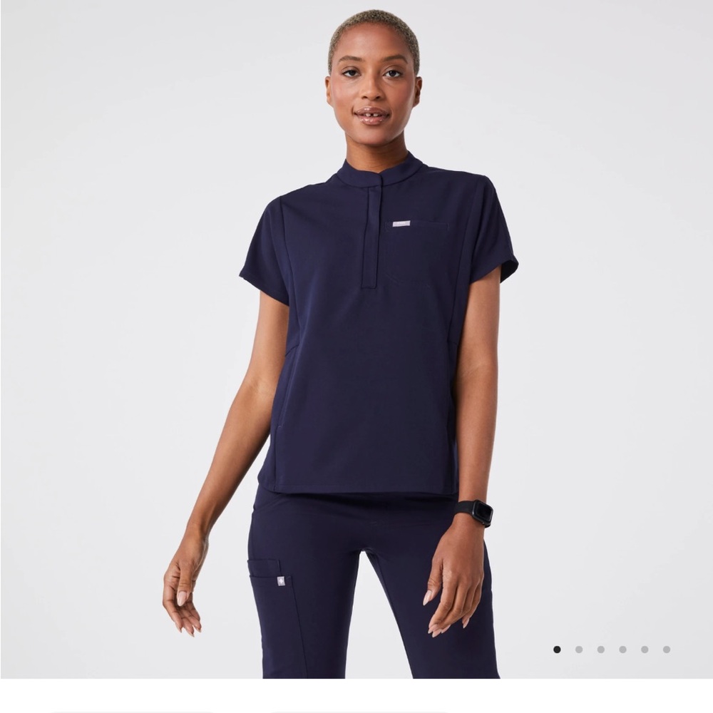 NWT Figs Montex Mock Neck Scrub Top in Navy Blue Size 6XL